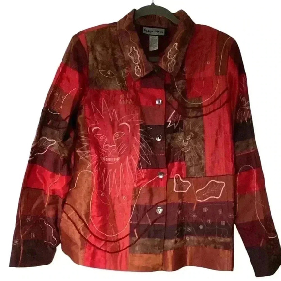 Indigo  Moon Jackets & Blazers - Indigo Moon Patcgwork Lion stitching Ling Sleeve Jacket Size Small Oversized Red